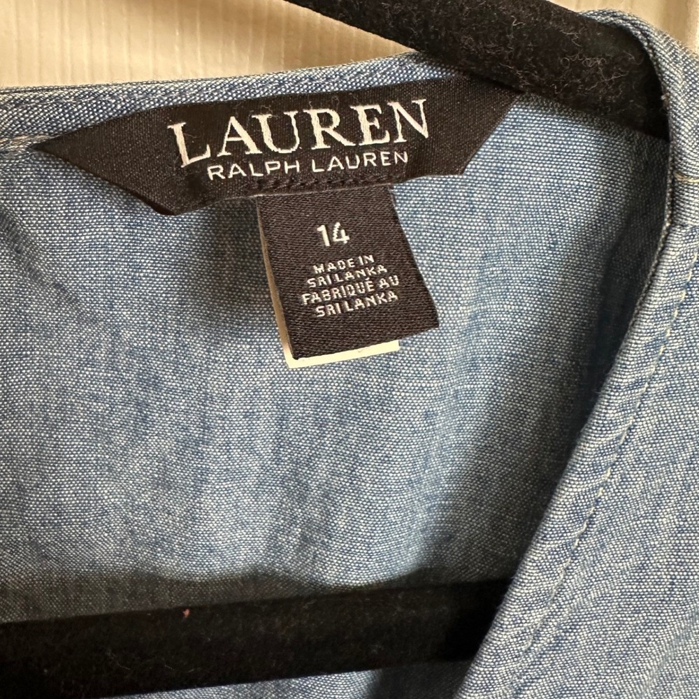 Lauren Ralph Lauren‎ Chambray Wide Leg Jumpsuit Belted V Neck Women Size 14 - Picture 3 of 9